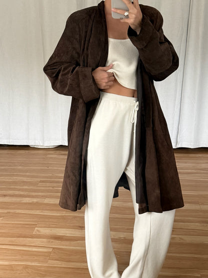 Vintage Espresso Sueded Leather Swing Coat