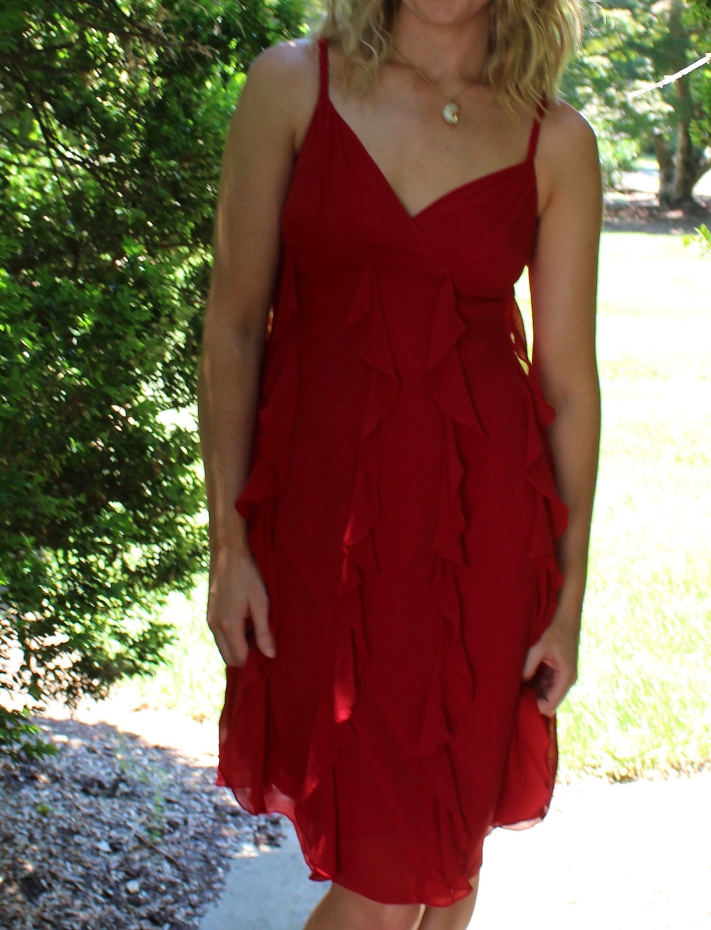 Vintage Chili Ruffled Silk Dress