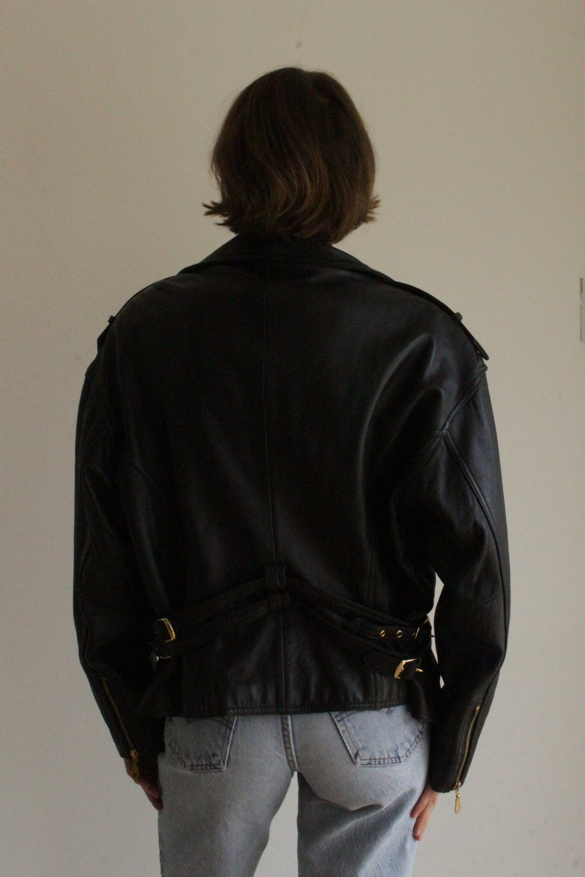 Incredible Vintage Black Belted Leather Moto Jacket
