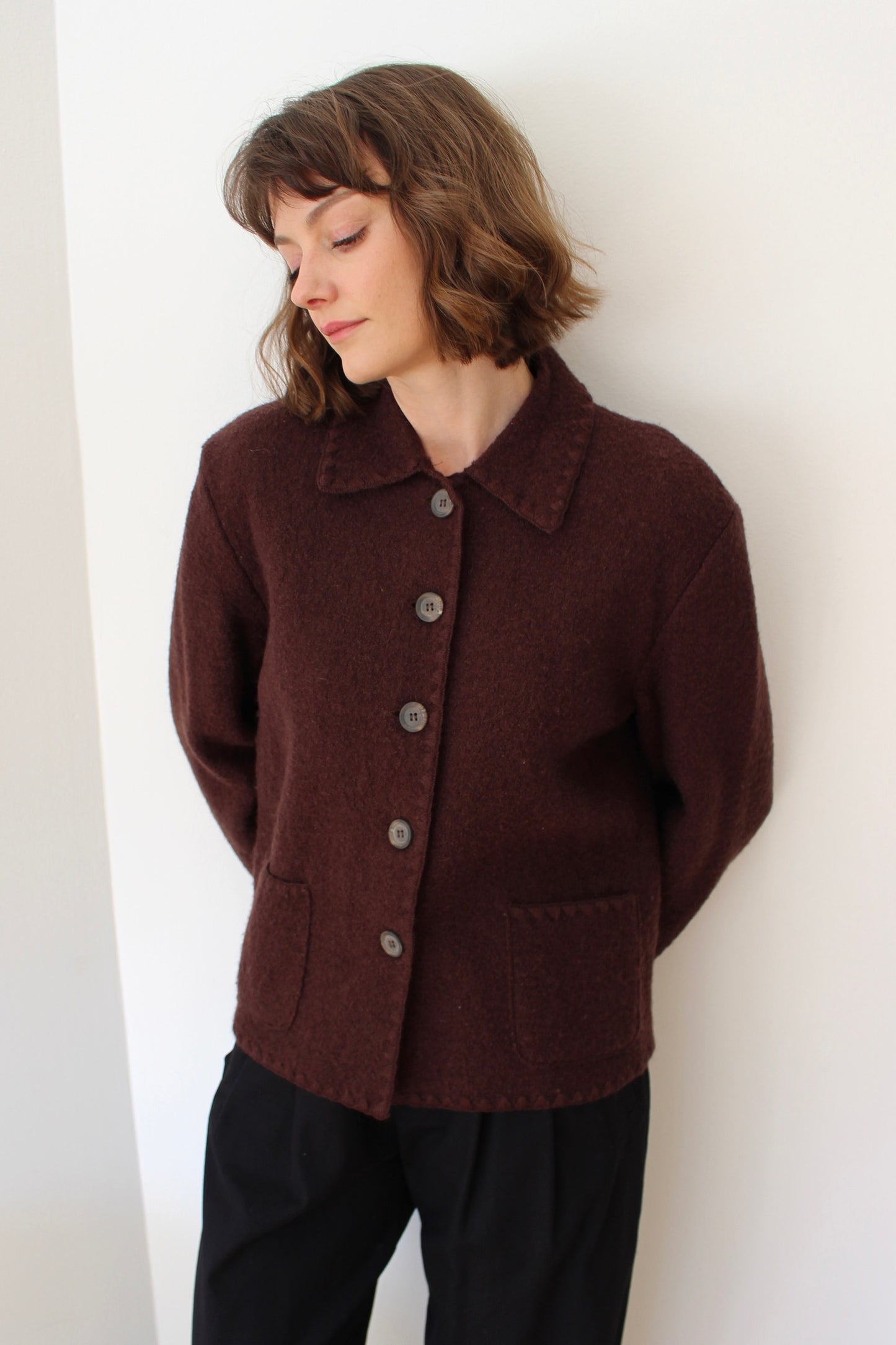 Vintage Chocolate Wool Bouclé Cardigan