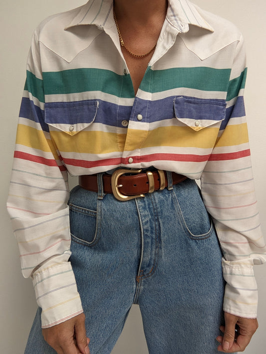 Vintage Colorful Striped Western Shirt