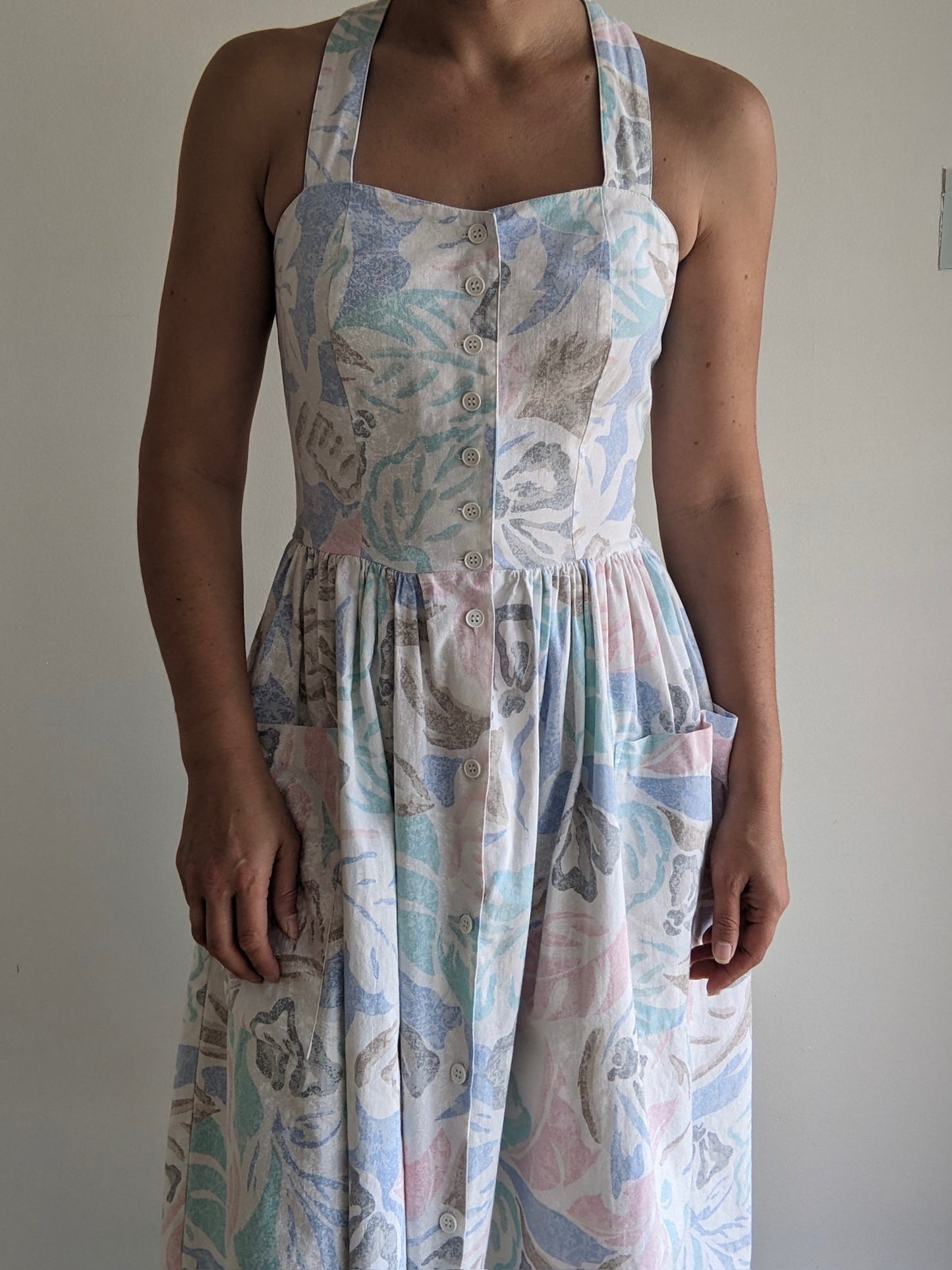 Vintage Pastel Tropical Print Summer Dress