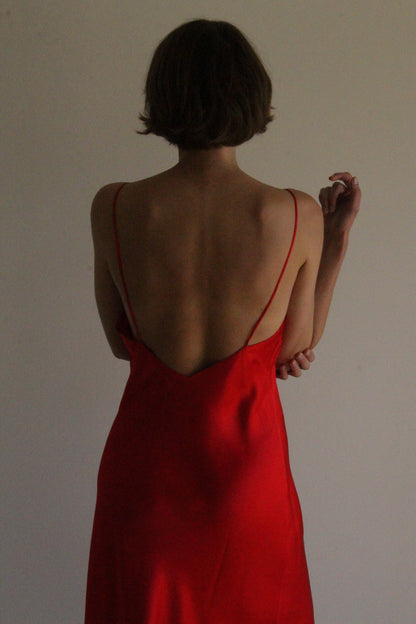 Vintage Rose Red Satin Silk Slip