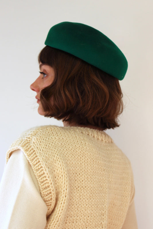 Vintage Mistletoe Felted Wool Pillbox Hat