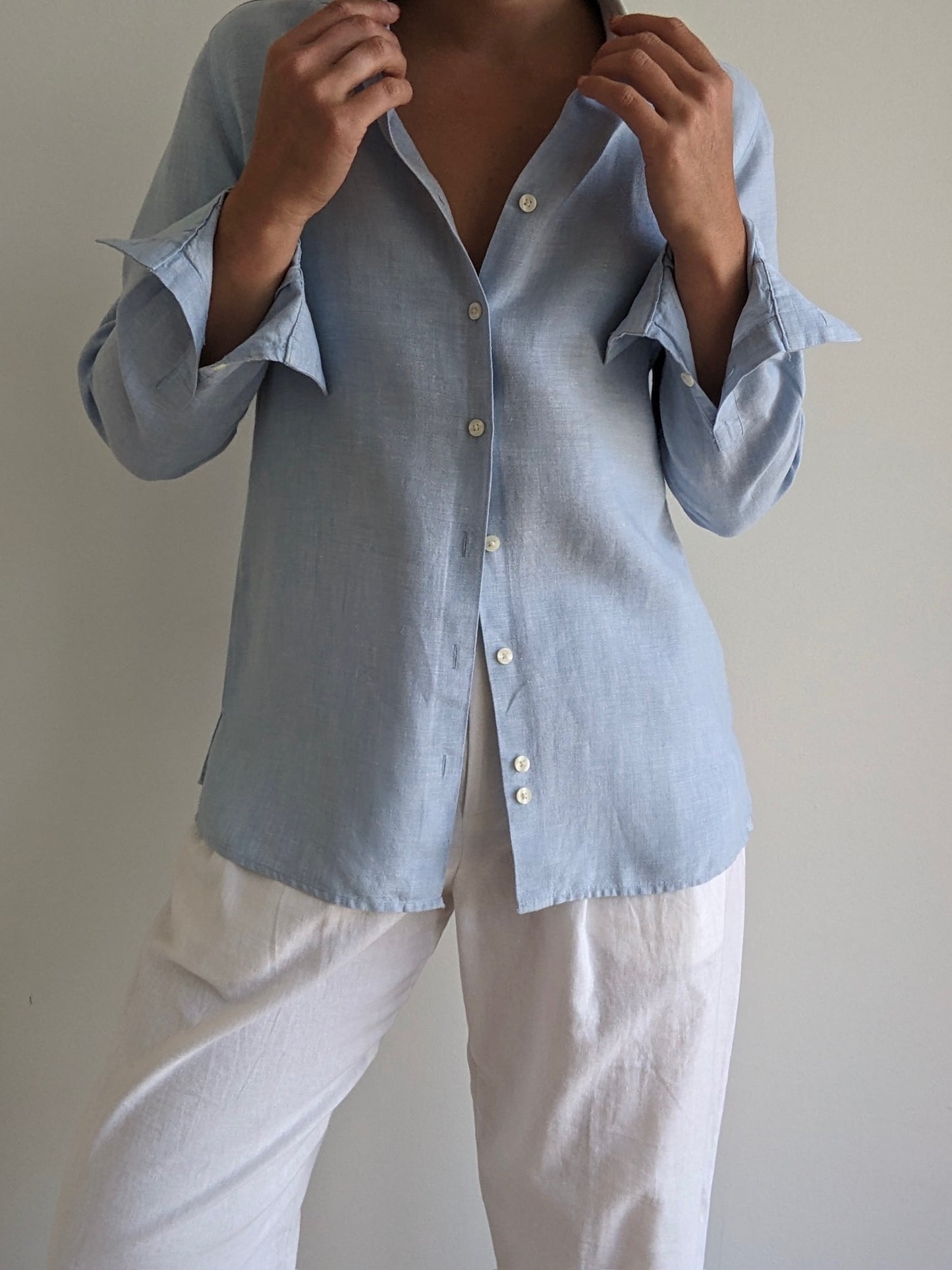 Vintage Powder Blue Linen Shirt