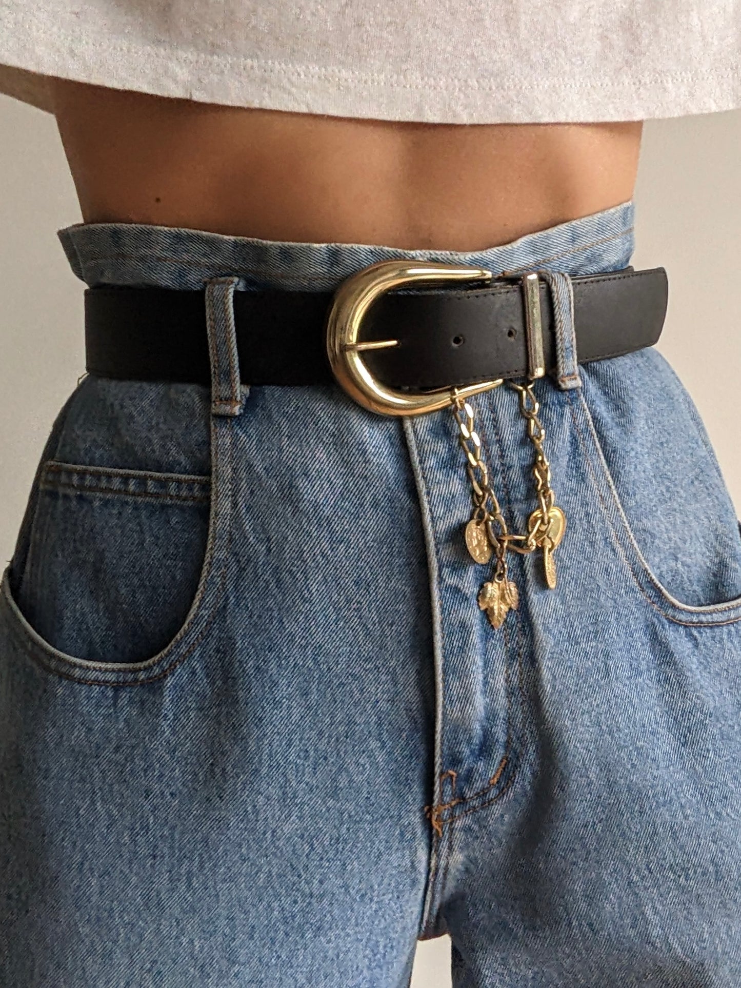 Vintage Black Leather Hanging Charm Belt