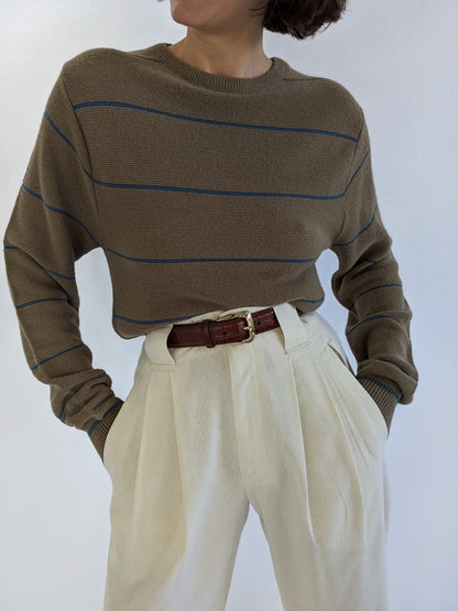 Vintage Toffee Striped Knit Crewneck