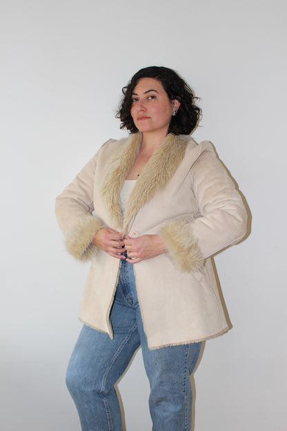 Vintage Latte Faux Suede & Fur Coat