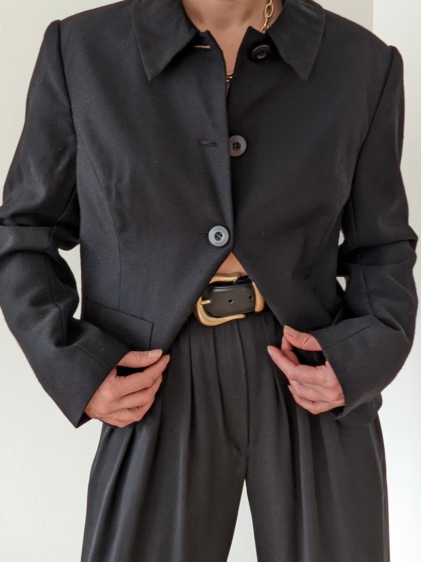 Vintage Ink Black Wool Twill Crop Jacket