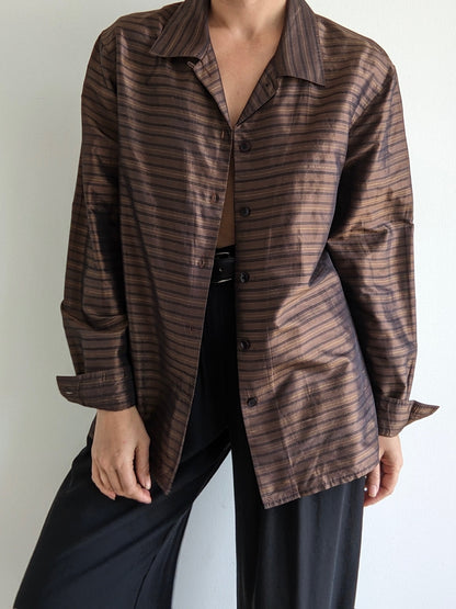 Vintage Chocolate Striped Silk Button Down