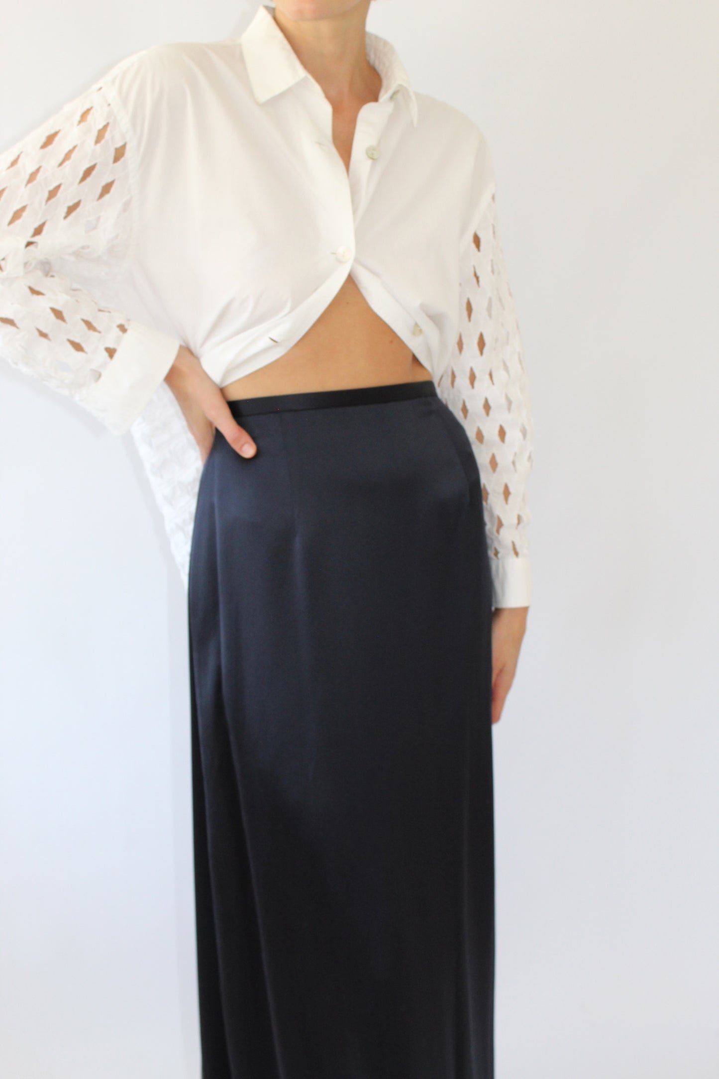 Vintage Midnight Silk Satin Floor-Length Skirt