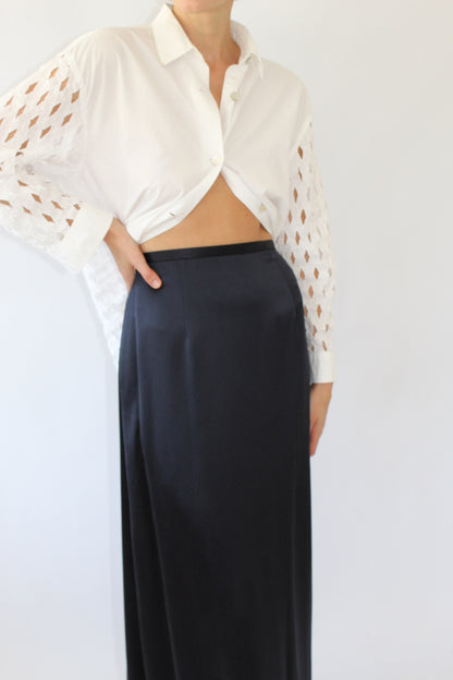 Vintage Midnight Silk Satin Floor-Length Skirt