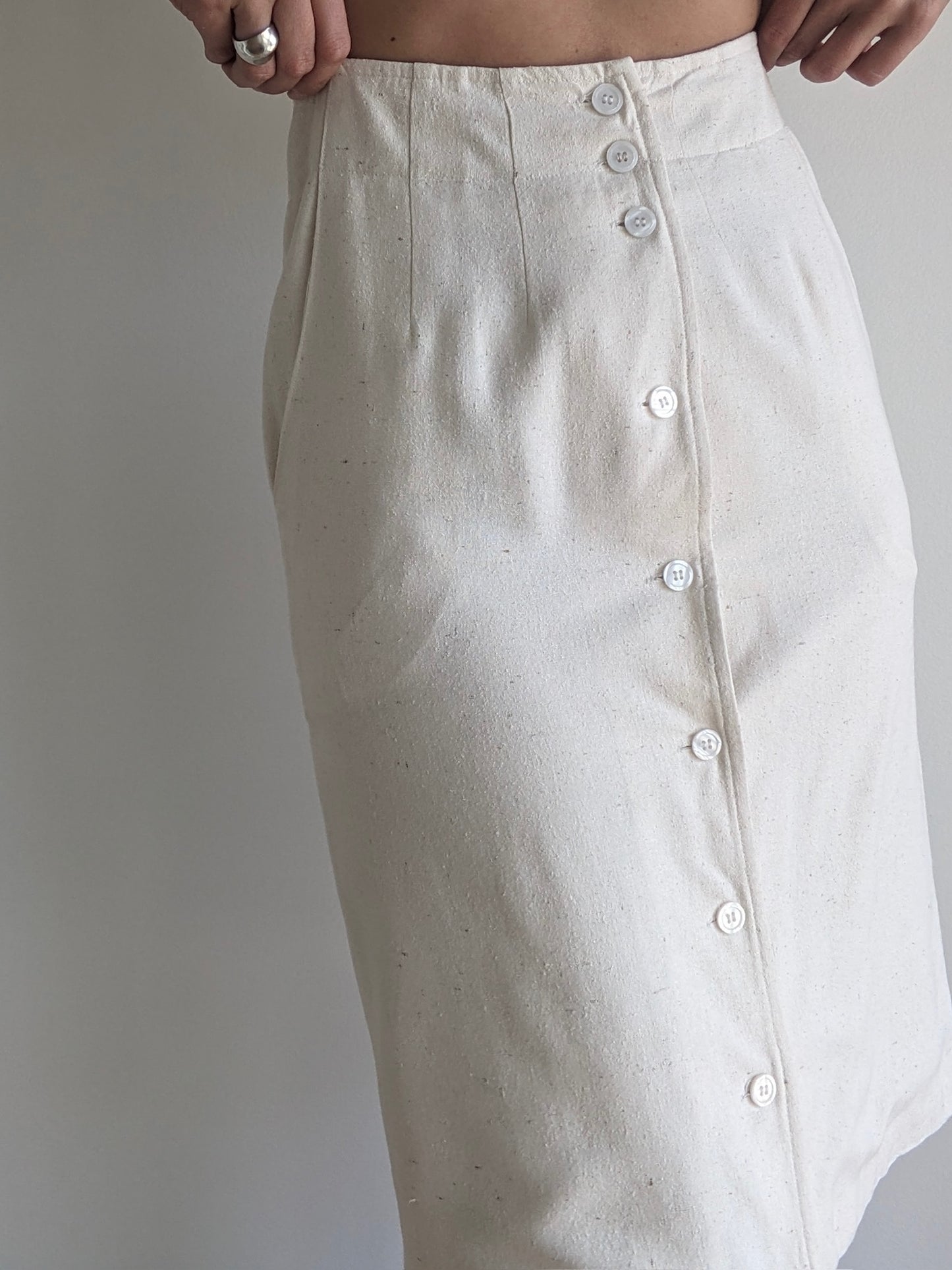 Vintage Cream Raw Silk Skirt