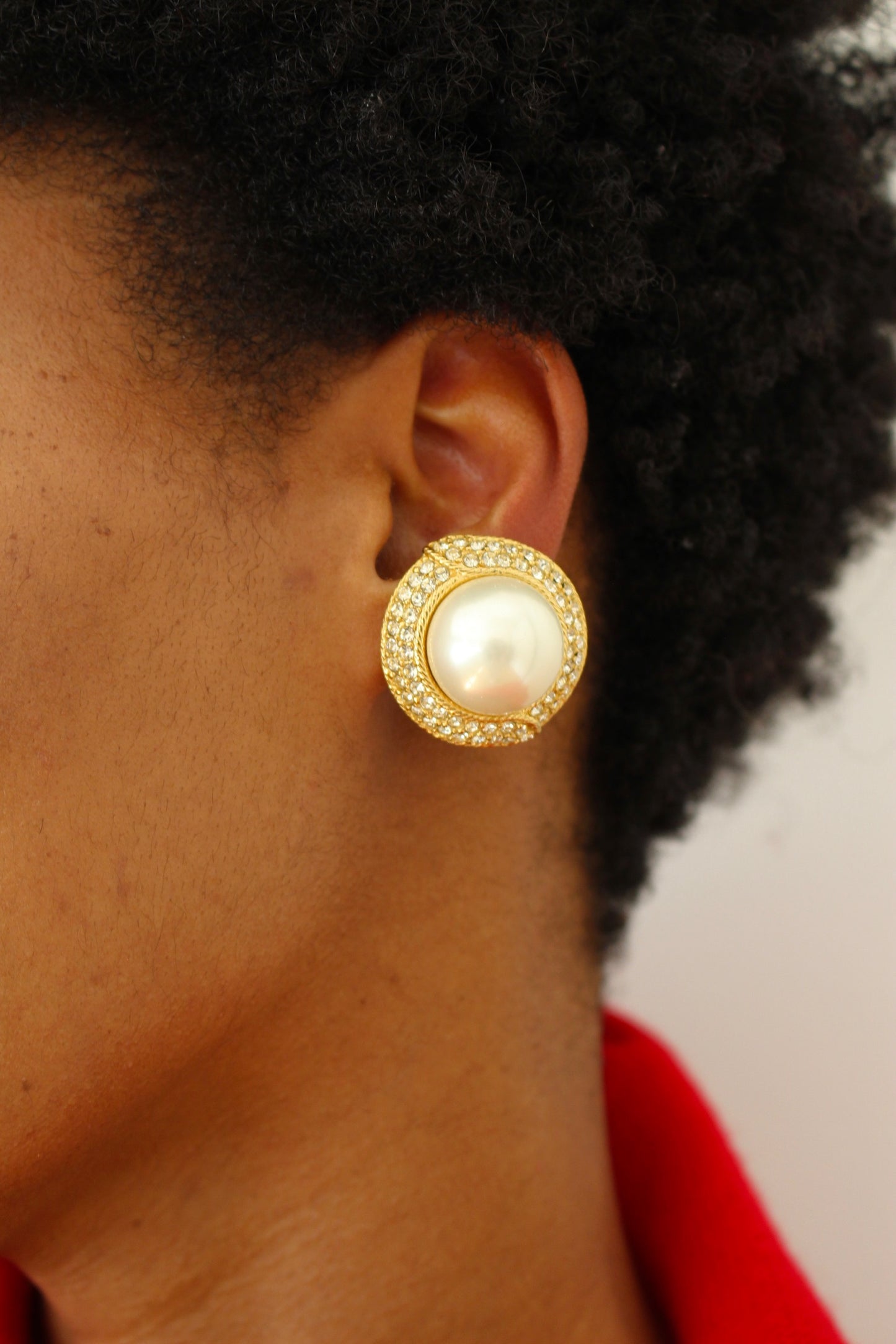Beautiful Vintage Studded Gold Faux Pearl Earrings