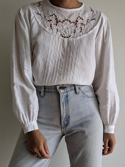 Vintage Ivory Linen Lace Blouse