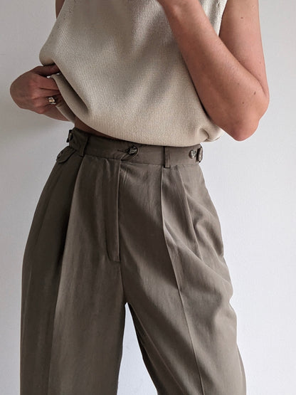 Vintage Sage Pleated Silk Trousers
