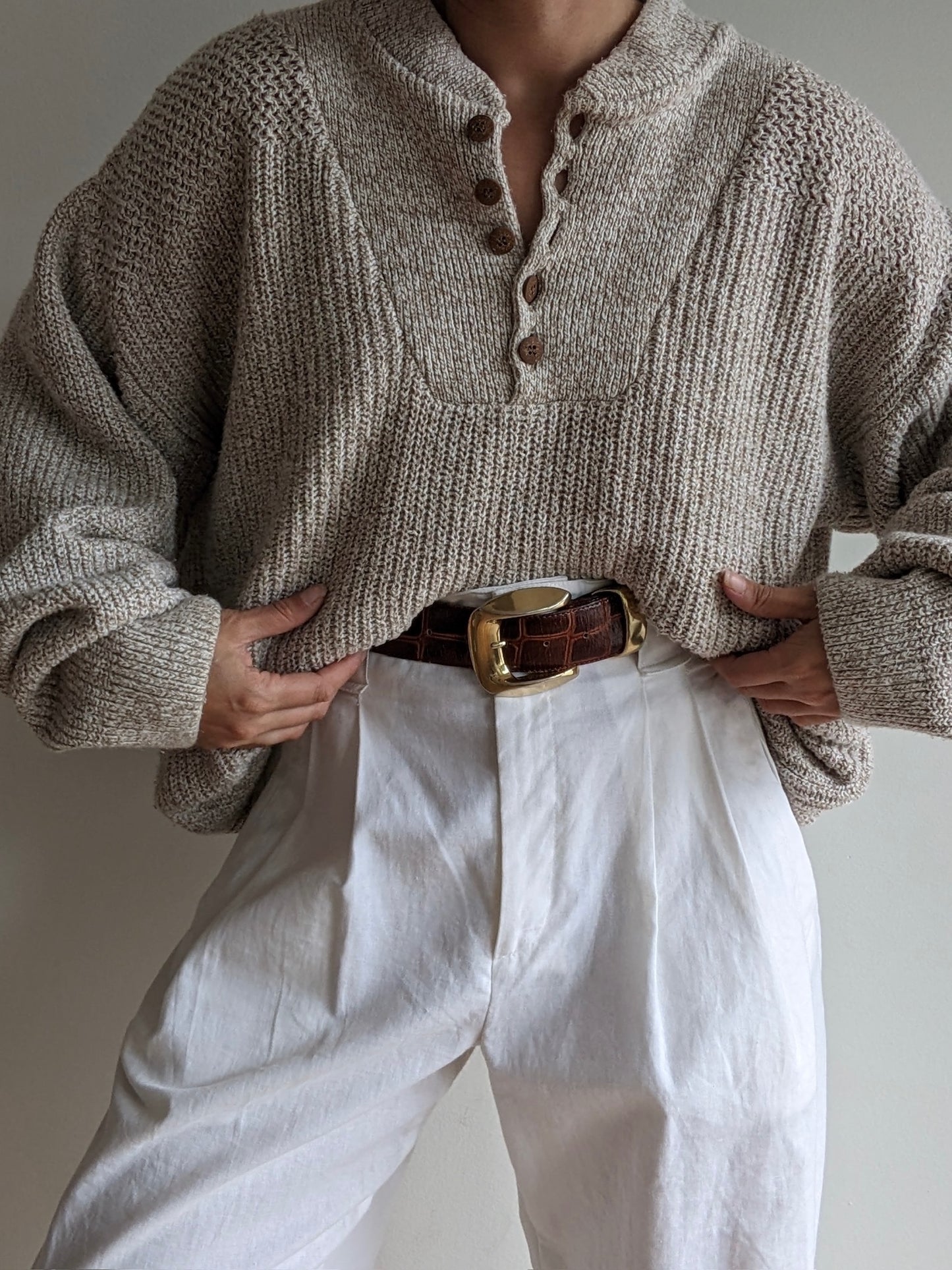 Vintage Oatmeal Cotton Henley