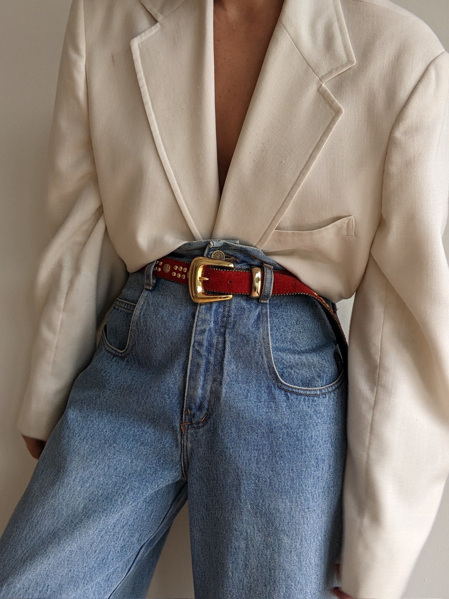 Vintage Studded Crimson Suede Belt