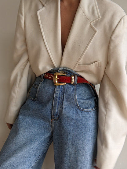 Vintage Studded Crimson Suede Belt