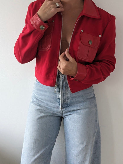 Rare Vintage Leather Accent Cropped Jacket