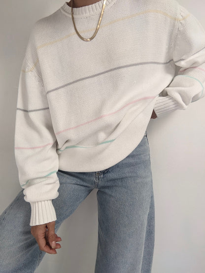 Vintage Pastel Striped Cotton Sweater