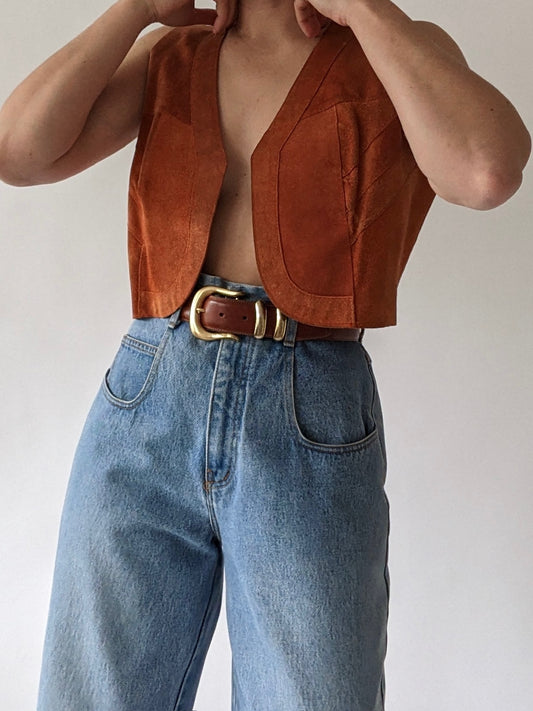 Vintage Rust Orange Suede Crop Vest