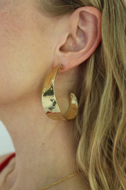 Statement Vintage Gold Hammered Hoop Earrings