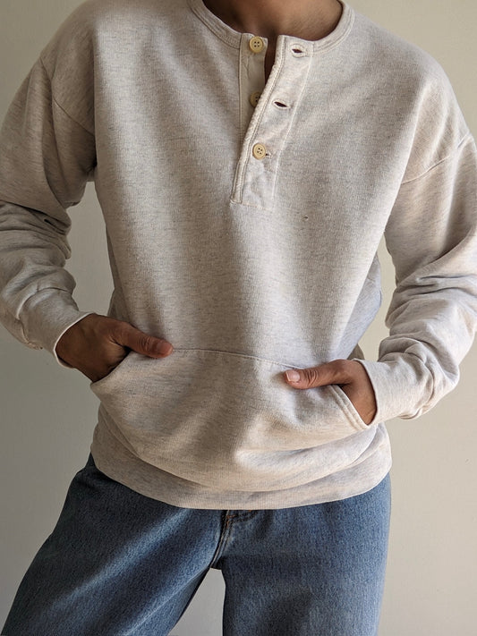 Vintage Pale Heather Grey Henley Sweatshirt