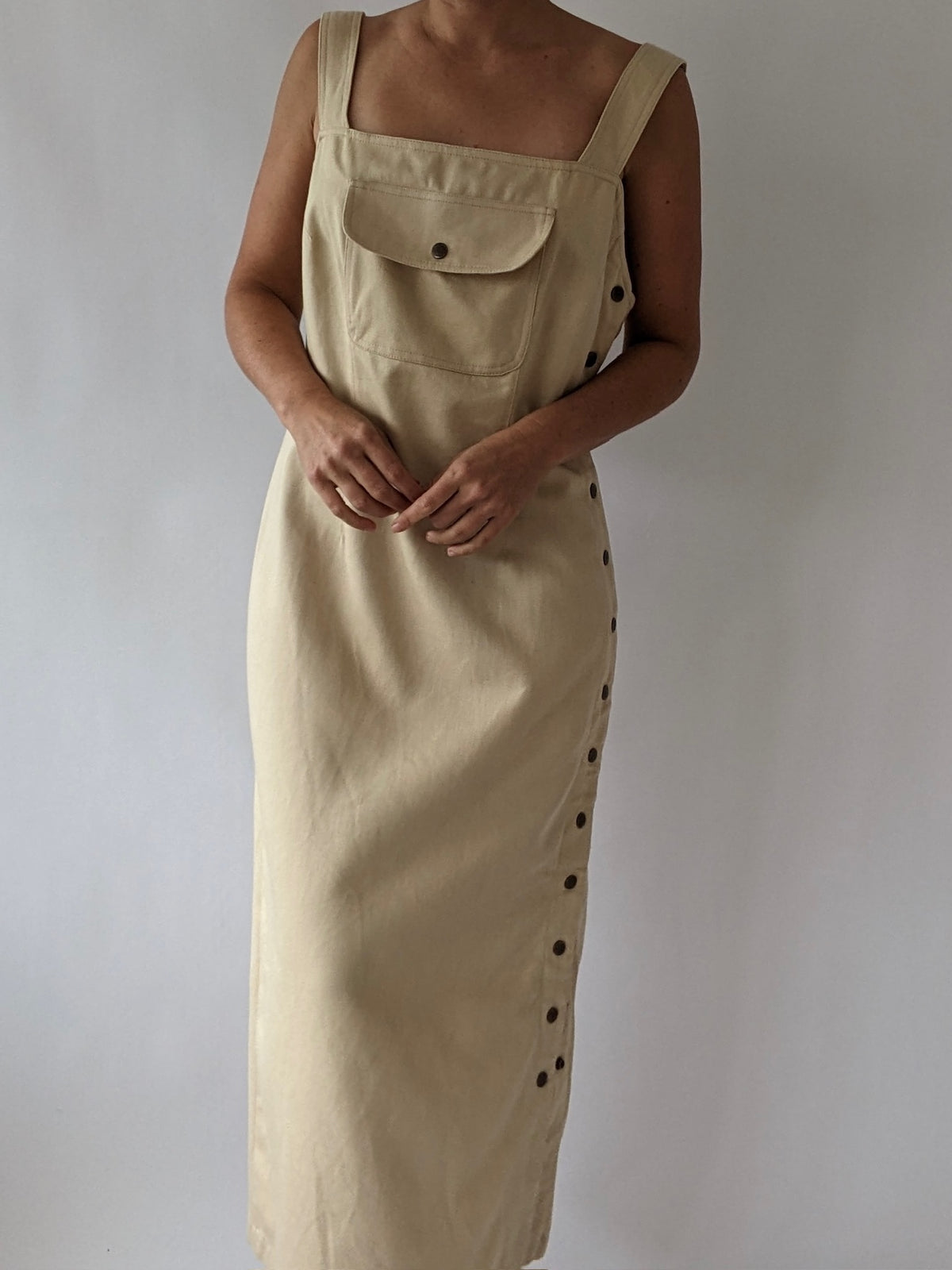 Rare Vintage Woven Cotton Snap Button Maxi Dress