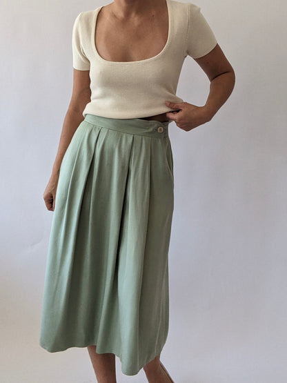 Vintage Pistachio Twilled Silk Skirt
