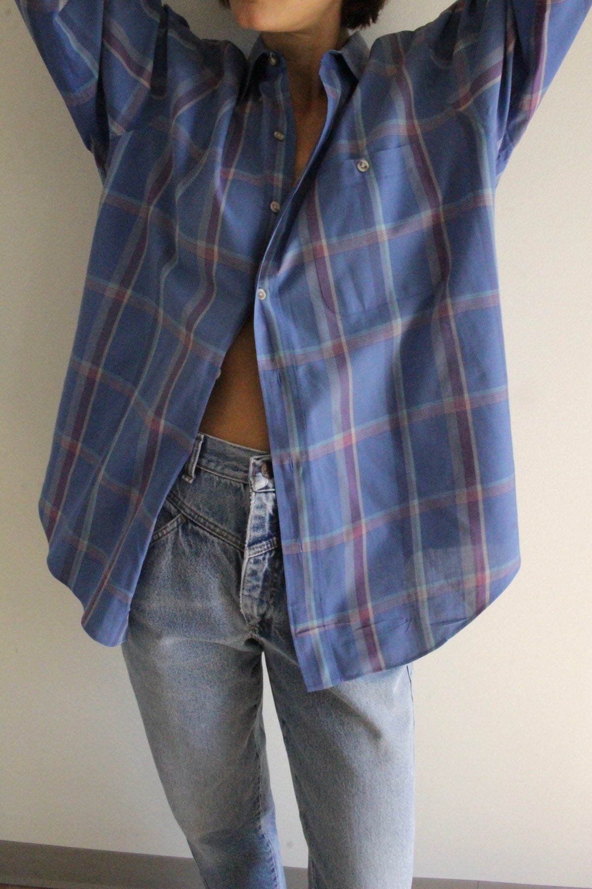 Vintage Christian Dior Sky Blue Plaid Button Down