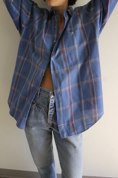 Vintage Christian Dior Sky Blue Plaid Button Down
