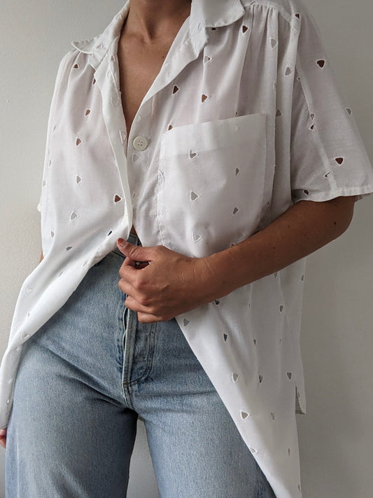 Vintage Lightweight Eyelet Button Up