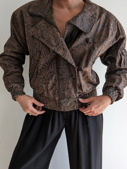 Amazing Vintage Snake-Embossed Leather Bomber
