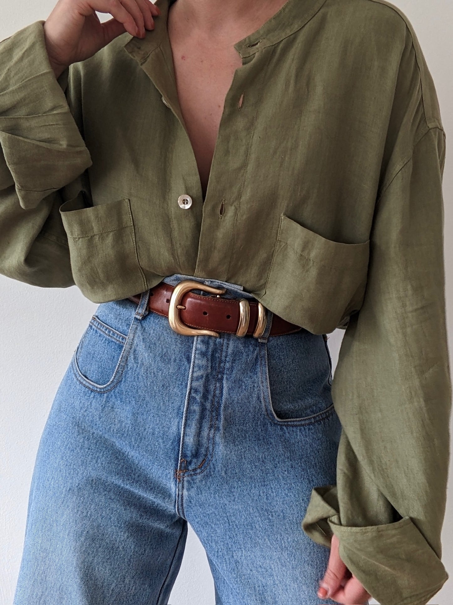 Vintage Zegna Olive Linen Button Down