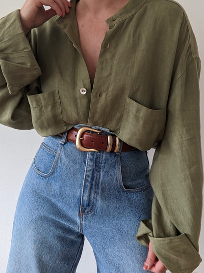 Vintage Zegna Olive Linen Button Down