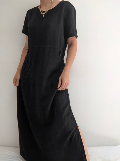 Vintage Black Linen Market Dress