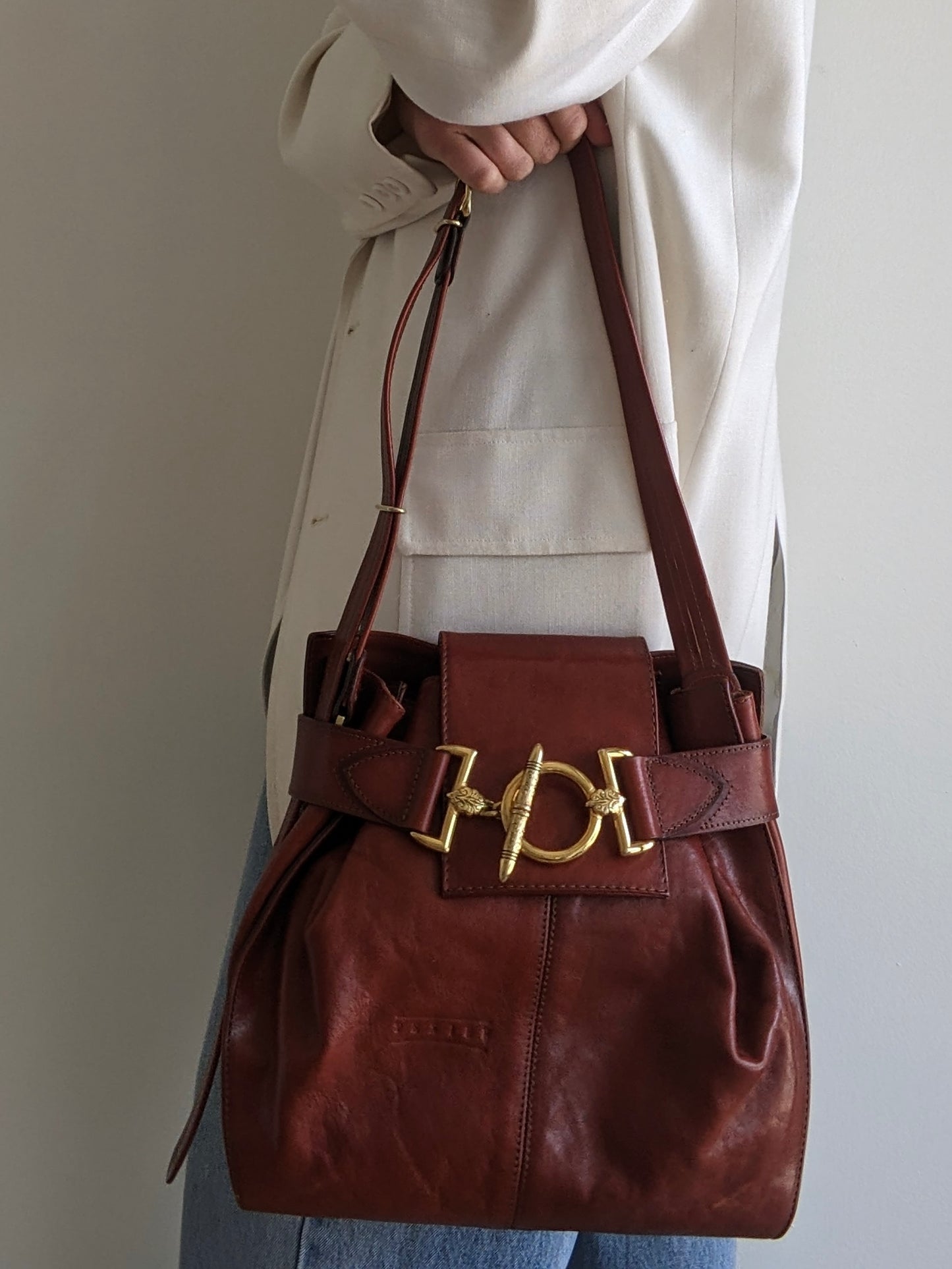 Amazing Vintage Texier Mahogany Leather Bag