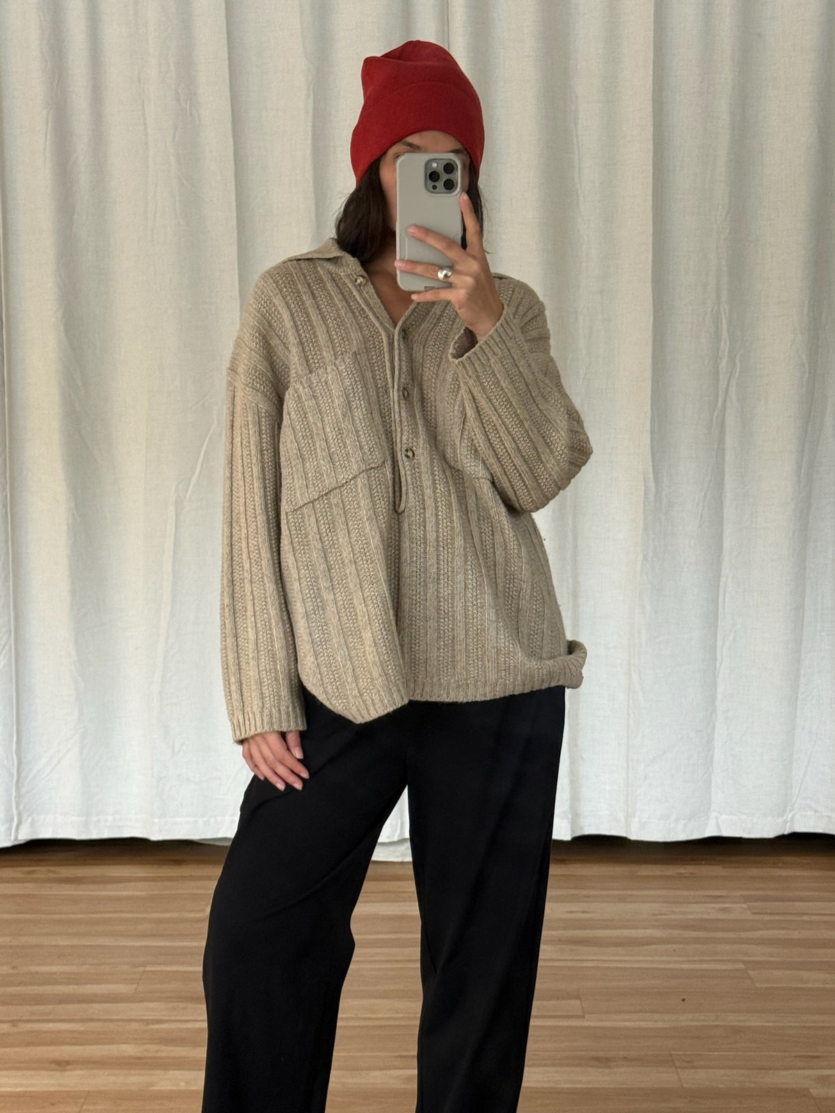 Vintage Oat Collared Wool Henley