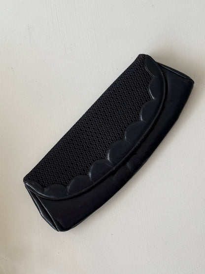 Vintage Midnight Scalloped Leather & Netted Clutch