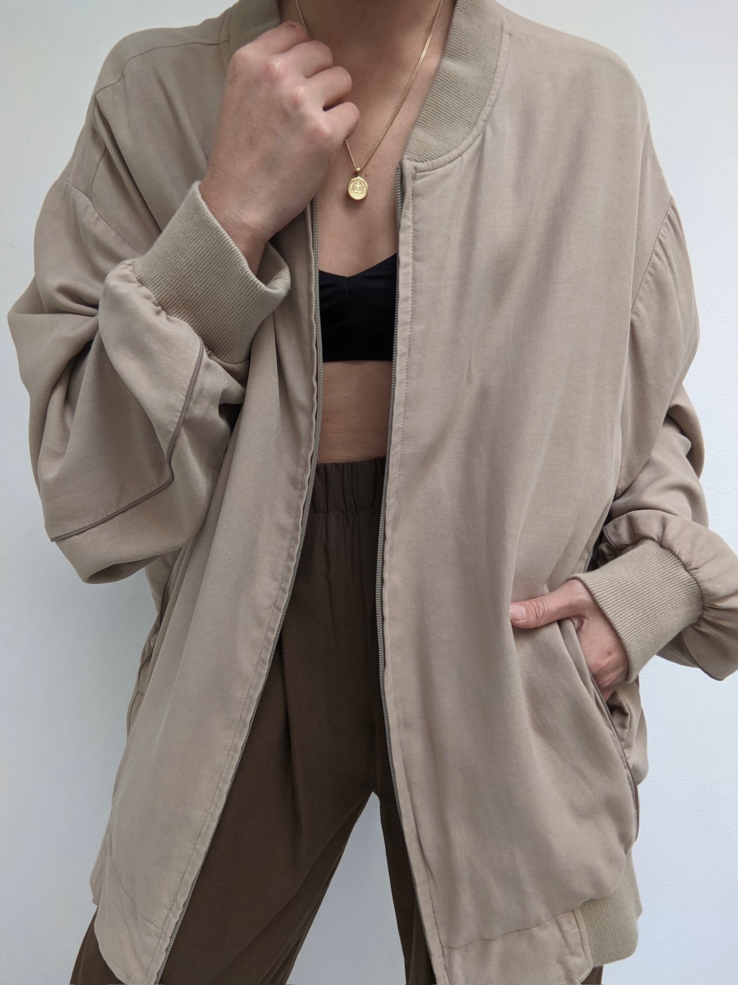 Vintage Pale Toffee Silk Bomber Jacket