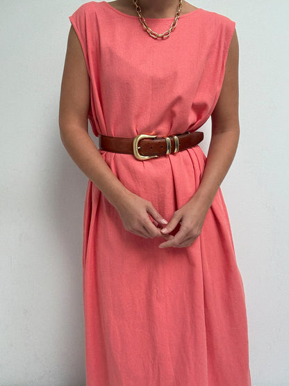 Vintage Salmon Linen Market Dress