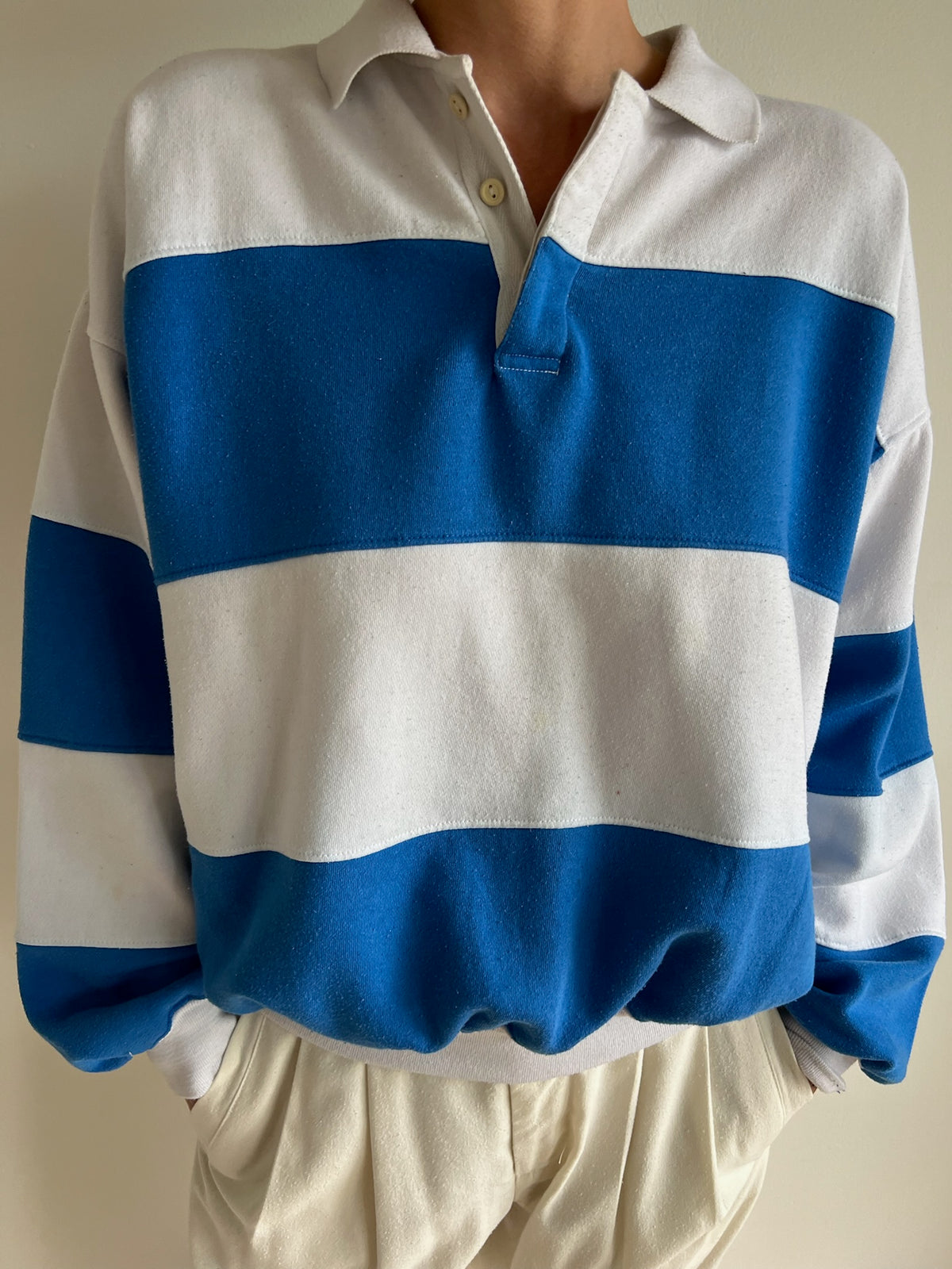 Vintage Blue & White Striped Henley
