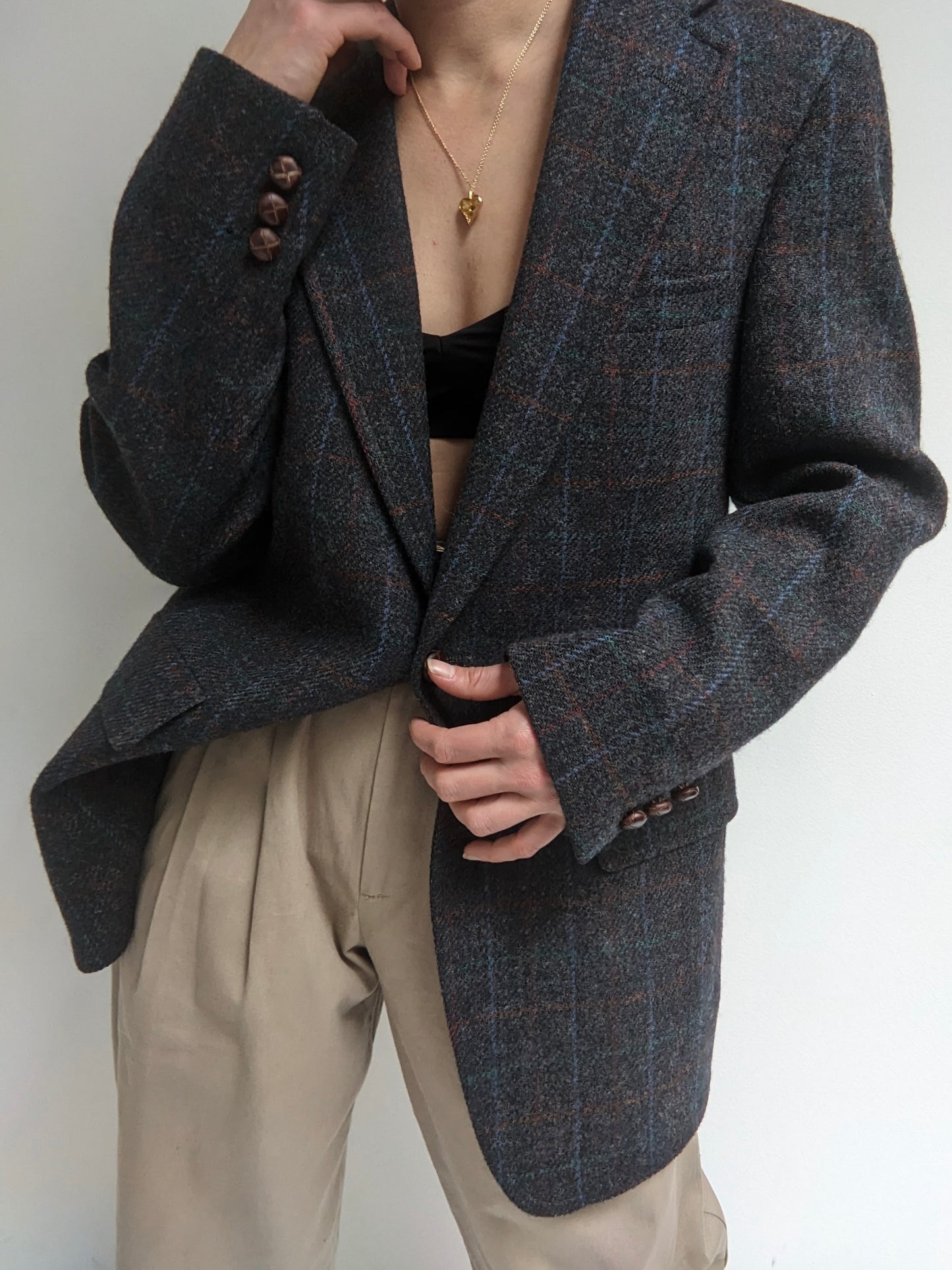 Vintage Grid Tweed Wool Blazer