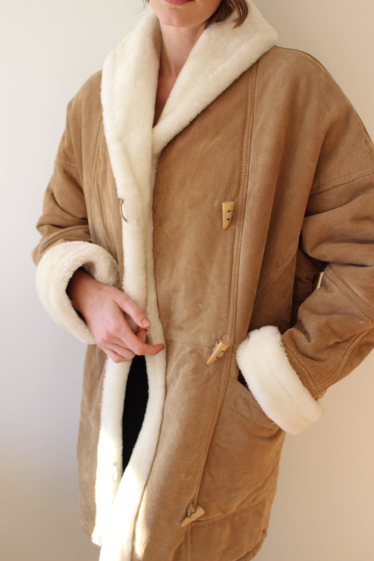 Incredible Vintage Faux Fur-Lined Suede Coat