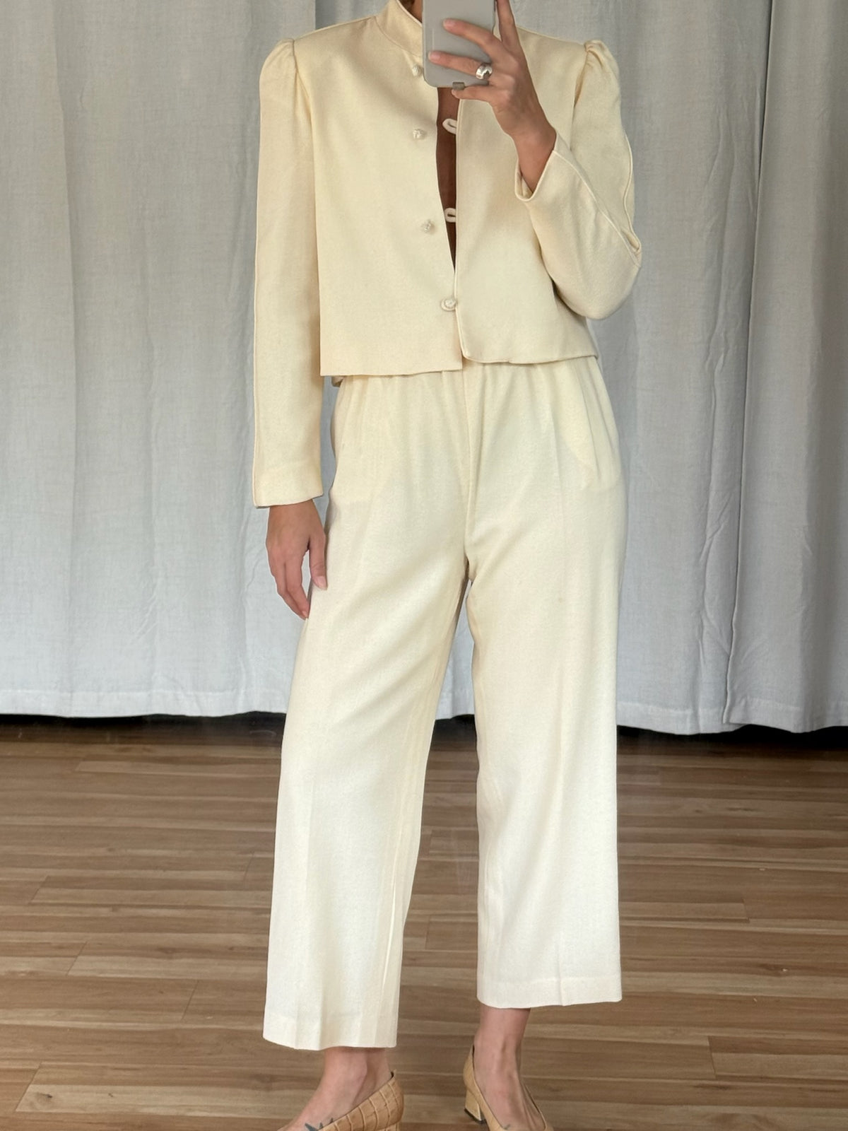 Vintage Buttercream Crepe Wool Pantsuit