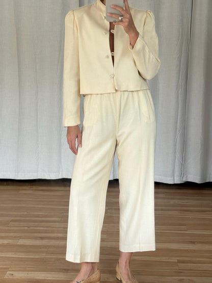 Vintage Buttercream Crepe Wool Pantsuit