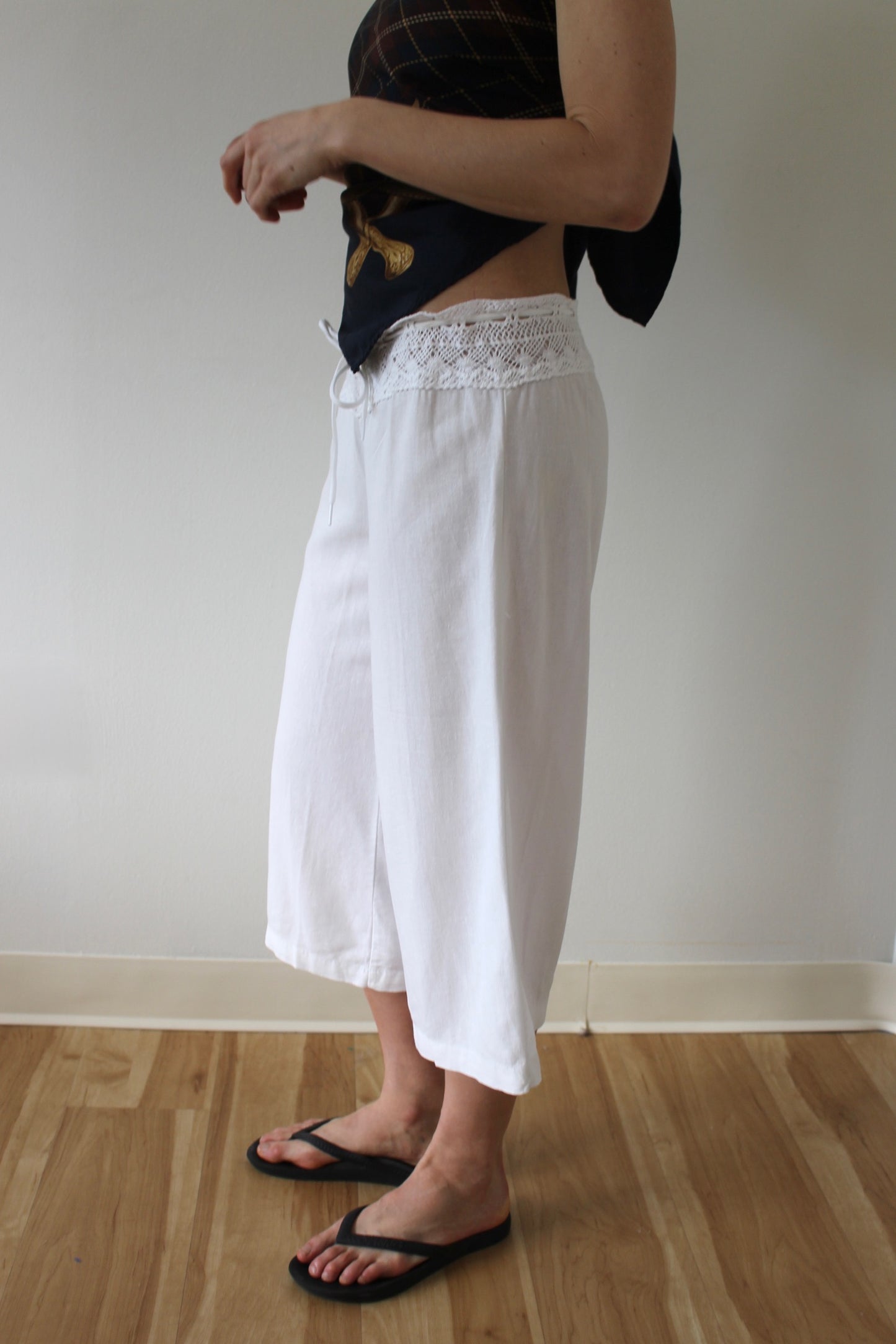 Vintage Ivory Linen & Crochet Culottes