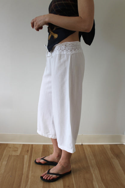 Vintage Ivory Linen & Crochet Culottes