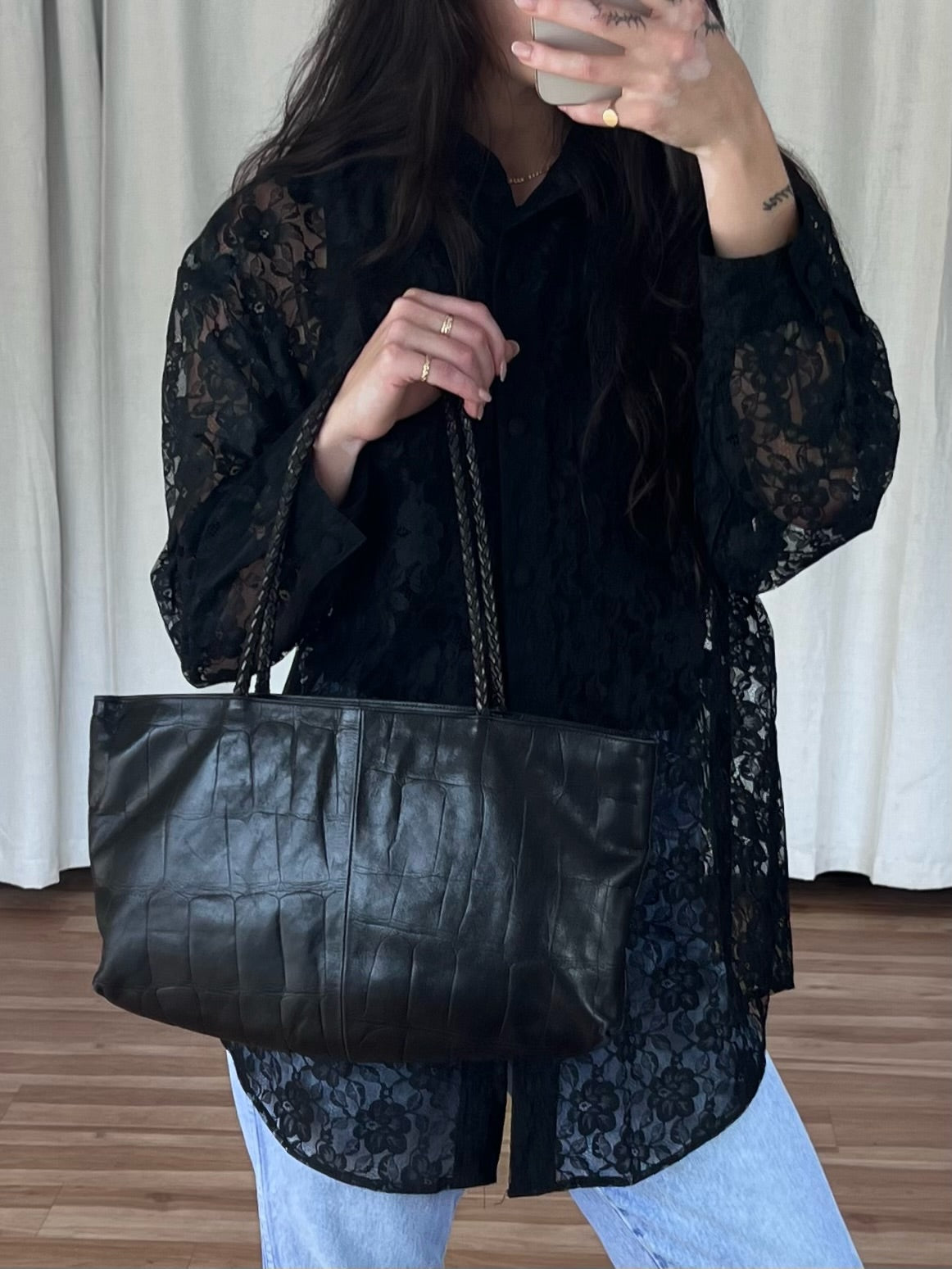 Rare Vintage Falor Croc-Embossed Leather Bag